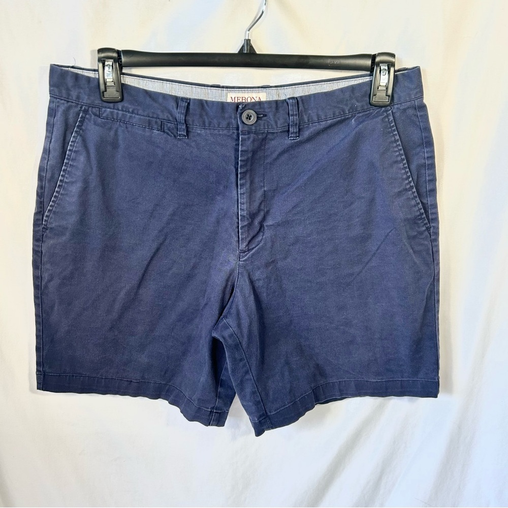 Merona Blue Flat Front Shorts Classic Style 34 waist 17 in length